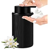 KASUNTING Matte Black Foaming Soap Dispenser, Ribbed Glass Foam Hand Soap Dispenser for Bathroom, 11 Fl Oz Refillable Foaming Bottle with Black Pump, Modern Dish Soap Foam Dispenser