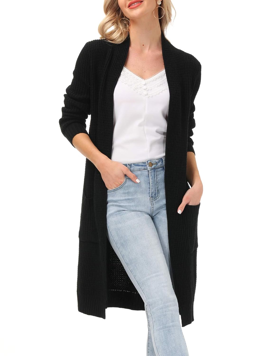 Buy Chunky Long Black Cardigans for Women Oversized Open Front Fuzzy