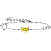 E Infinity Heart Bracelet 925 Sterling Silver Birthstone Adjustable Bracelet for Women, Friendship Birthday Anniversary Jewelry Gifts for Her Best Friend Mom Wife Girlfriend