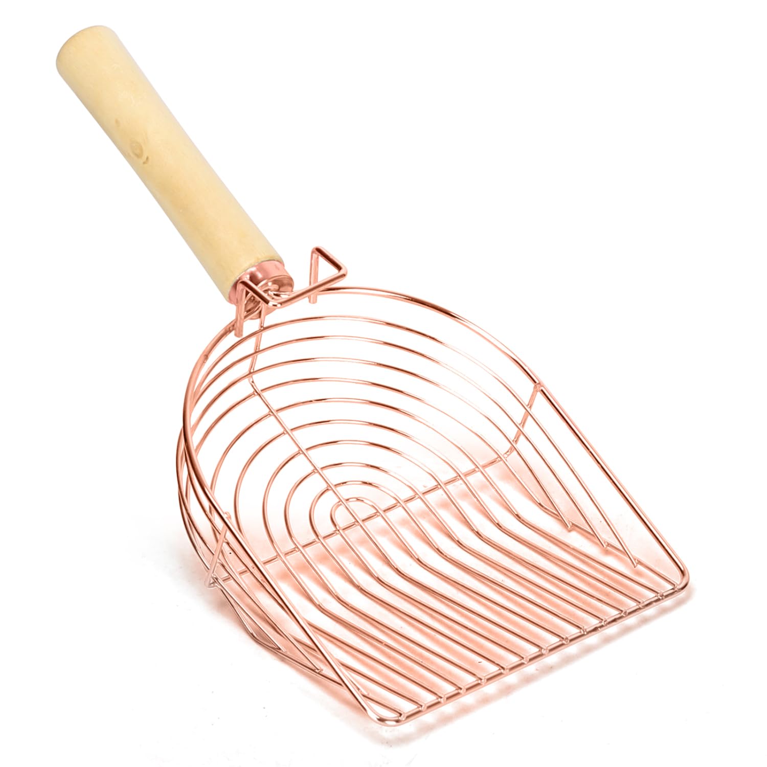 Nobleza Metal Cat Litter Scoop Non Stick Litter Scooper Fast Sifter with Wooden Handle Deep Shovel Pet Easy Cleaning Tool, Suitable for Clumping Litter, Rose Gold Color.