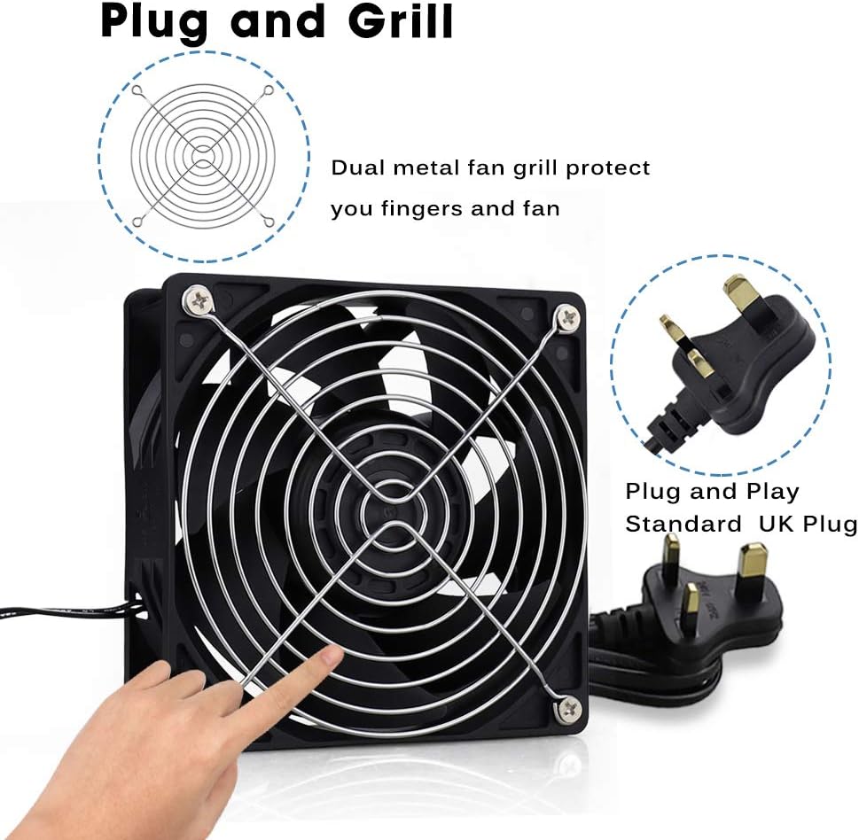 GDSTIME 120mm 240V Cooling Fan 120mm x 38mm 220V 230V AC EC High Performance Fridge Axial Fan with UK Fused Plug - Image 4