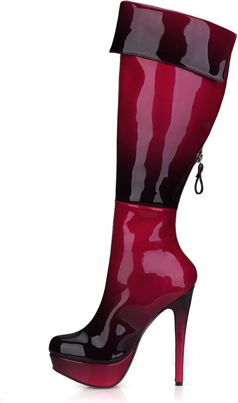 red leather knee high boots uk