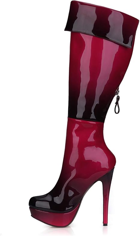 red patent leather knee high boots