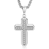 GTMJ Stainless Steel Cross Necklace for Men Women, Zirconia Adjustable 24-26 inch Box Chain, Religious Jewelry Gift for Him