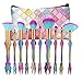 Mermaid Makeup Brush Set, Coshine 10pcs Rainbow Unique Mermaid Makeup Brush Set with Colorful Brushes Pouch, Unicorn Fish Style Foundation Powder Cream Blush Brushes with Cute Brush Bag