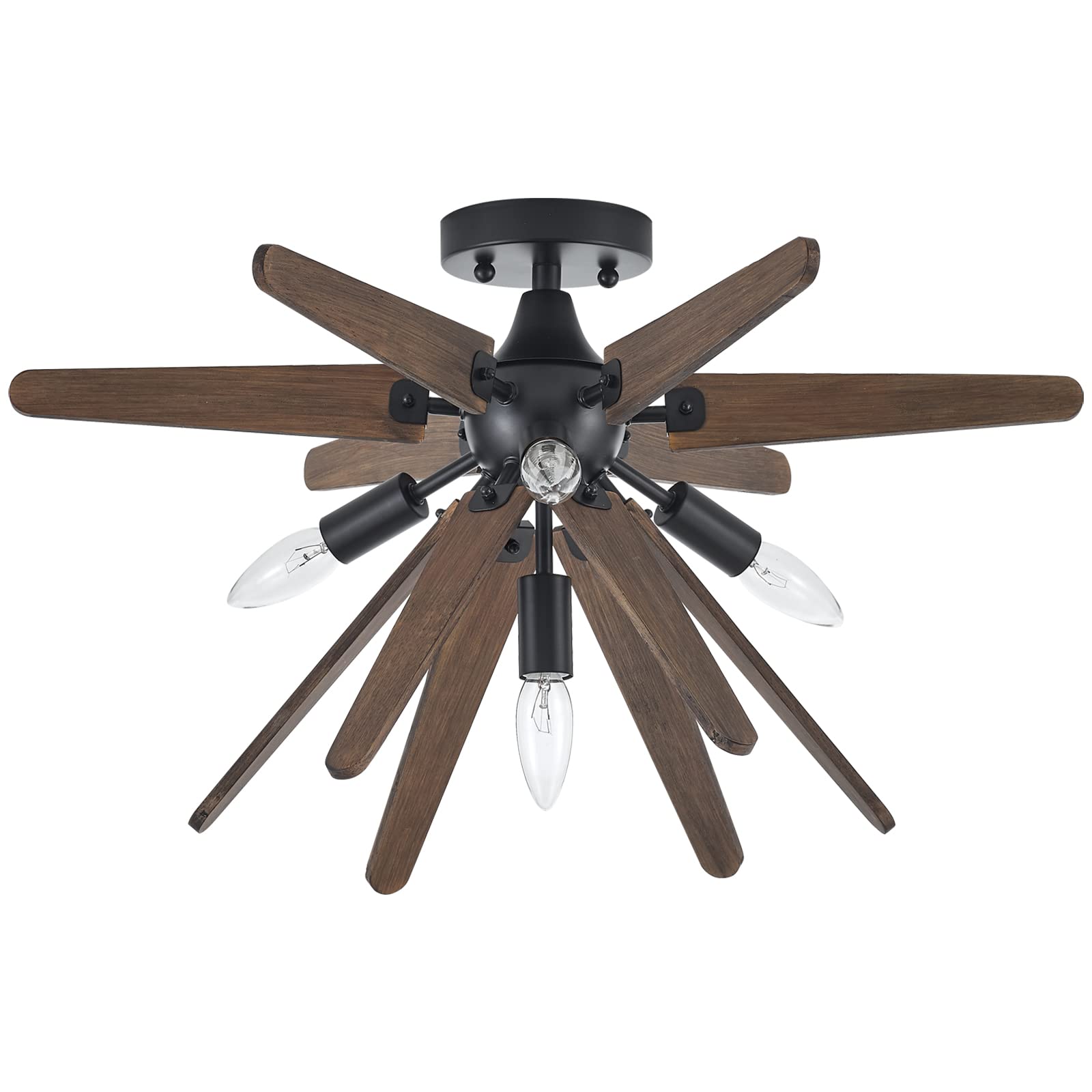 Photo 1 of VANZARLA 4-Light Sputnik Semi Flush Mount Light Black, Wood Hallway Lights, Farmhouse Light Fixture for Kitchen, Rustic Close to Ceiling Light Fixture for Entryway Laundry Nursery Bedroom