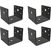 4x4 Deck Post Concrete Anchor Connector Bracket, Fence Post Base, Black Powder-Coated (4 Pack)