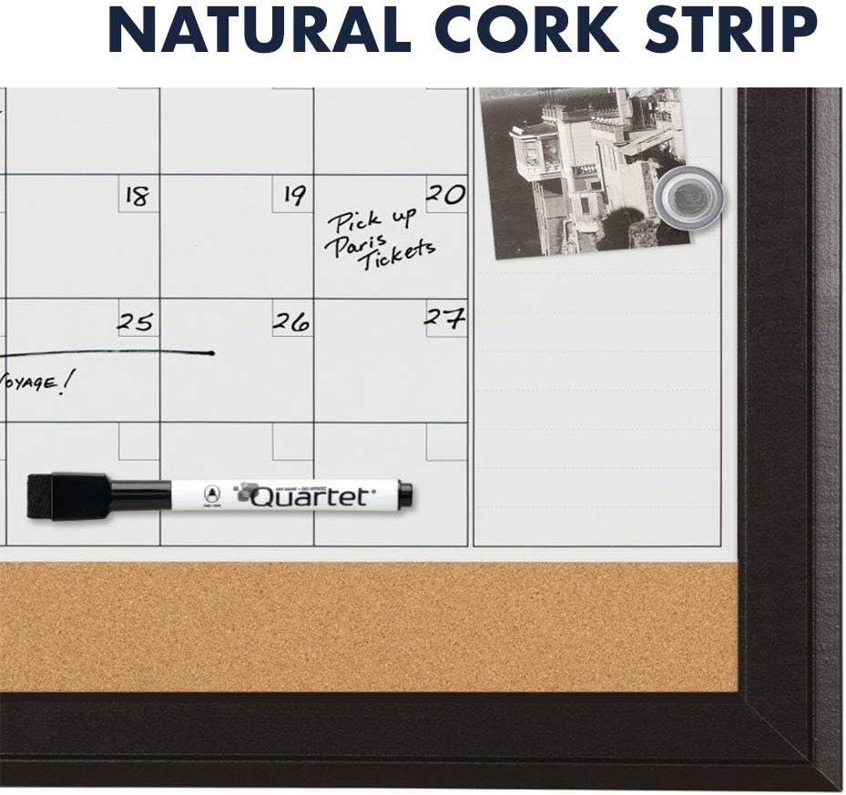 Quartet Combination Magnetic Whiteboard Calendar & Corkboard, 17" x 23" Combo Dry Erase White Board & Cork Bulletin Board, Perfect for Office, Home School Message Board, Black Frame (79275) : Office Products