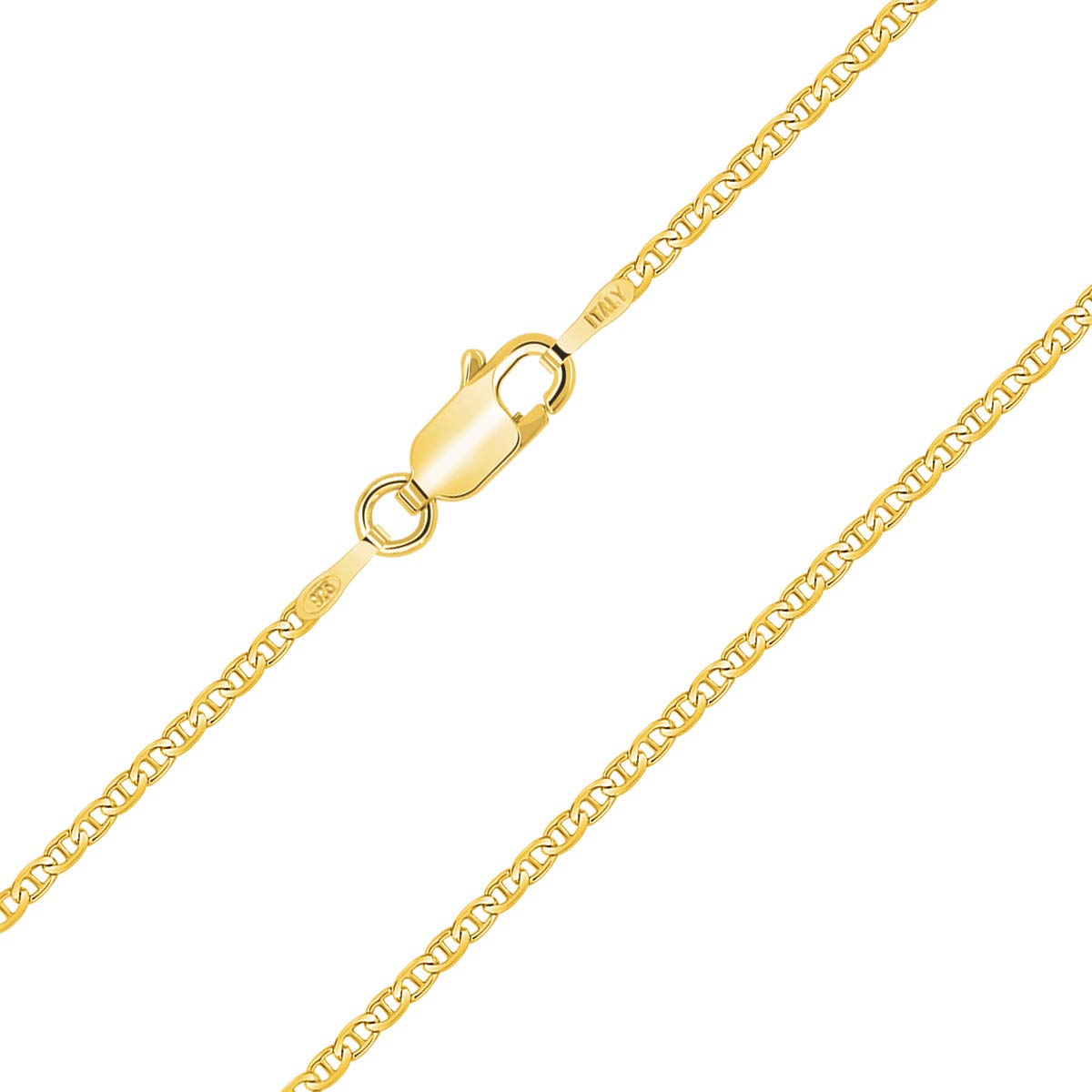 PLANETYS - 18K Gold Plated 925 Sterling Silver Flat Marina Flat Mariner Chain Necklace for Children or Baby 1.8 mm Width Length: 14 Inches
