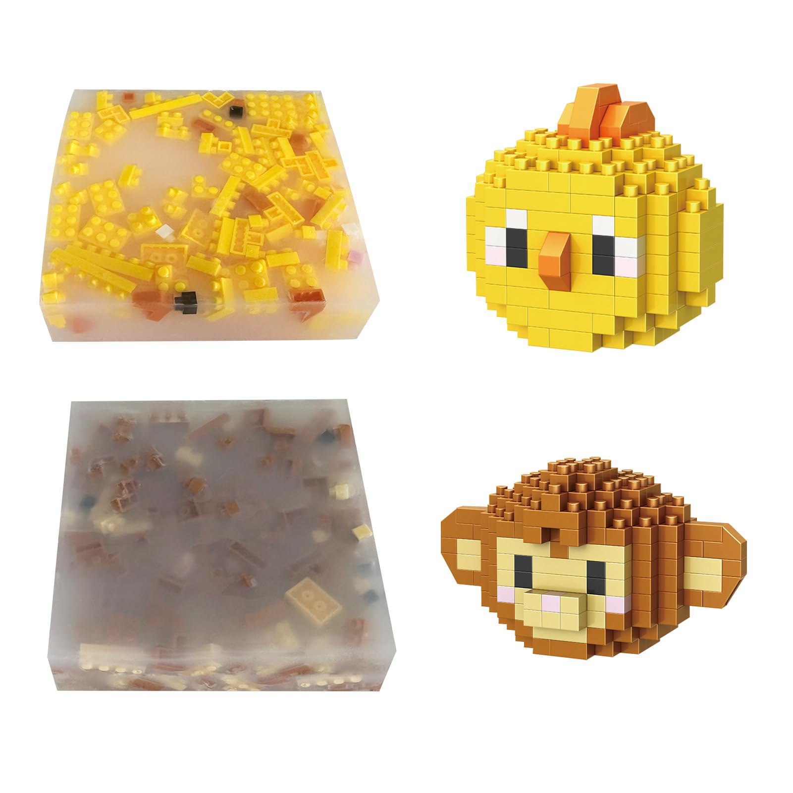 2 Packs Building Blocks Picking Pad Skin Picking Fidget Aids for Dermatillomania Hair Pulling Silicone Picking Pad for Anxiety Adult (Monkey+ Chicken)