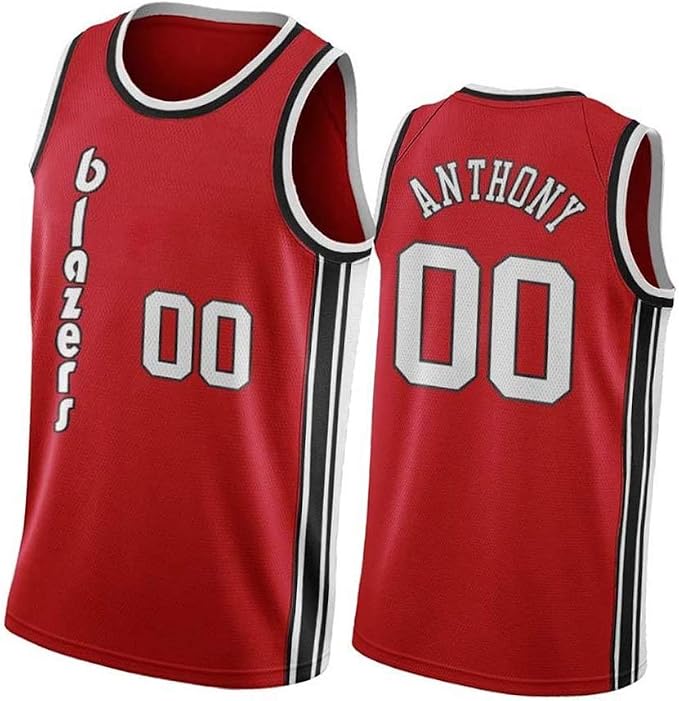 SFVE Portland Trail Blazers Carmelo Anthony 00 Jersey de Baloncesto Rojo para Hombre, Polo con