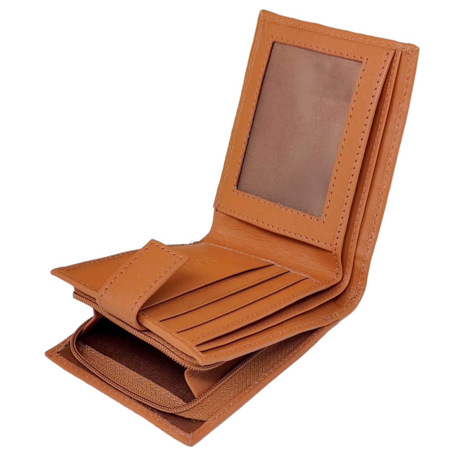 RAS WALLETS | RFID Blocking Gents Wallet, Credit Card Holder & Money Organisers for Men with ID Window & Side Zip Coin Pocket #44 (Tan)