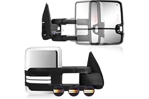 SANOOER Switchback Towing Mirror Compatible with 2003-2007 Chevy Silverado GMC Sierra Tow Mirrors with Power Adjusted Heated Glass Running Light&Turn Signal Light Backup Lamp Black (Chrome Back)