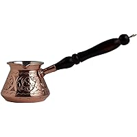 Scash THICKEST Solid Hammered Copper Turkish Greek Arabic Coffee Pot Stovetop Coffee Maker Cezve Ibrik Briki with Wooden…