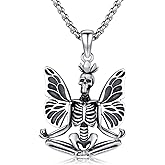 CUOKA MIRACLE Skull Necklace Yoga Meditation Necklace for Men 925 Sterling Silver Gothic Jewelry Punk Style Skeleton Pendant Biker Rock Jewelry Gift for Men Women