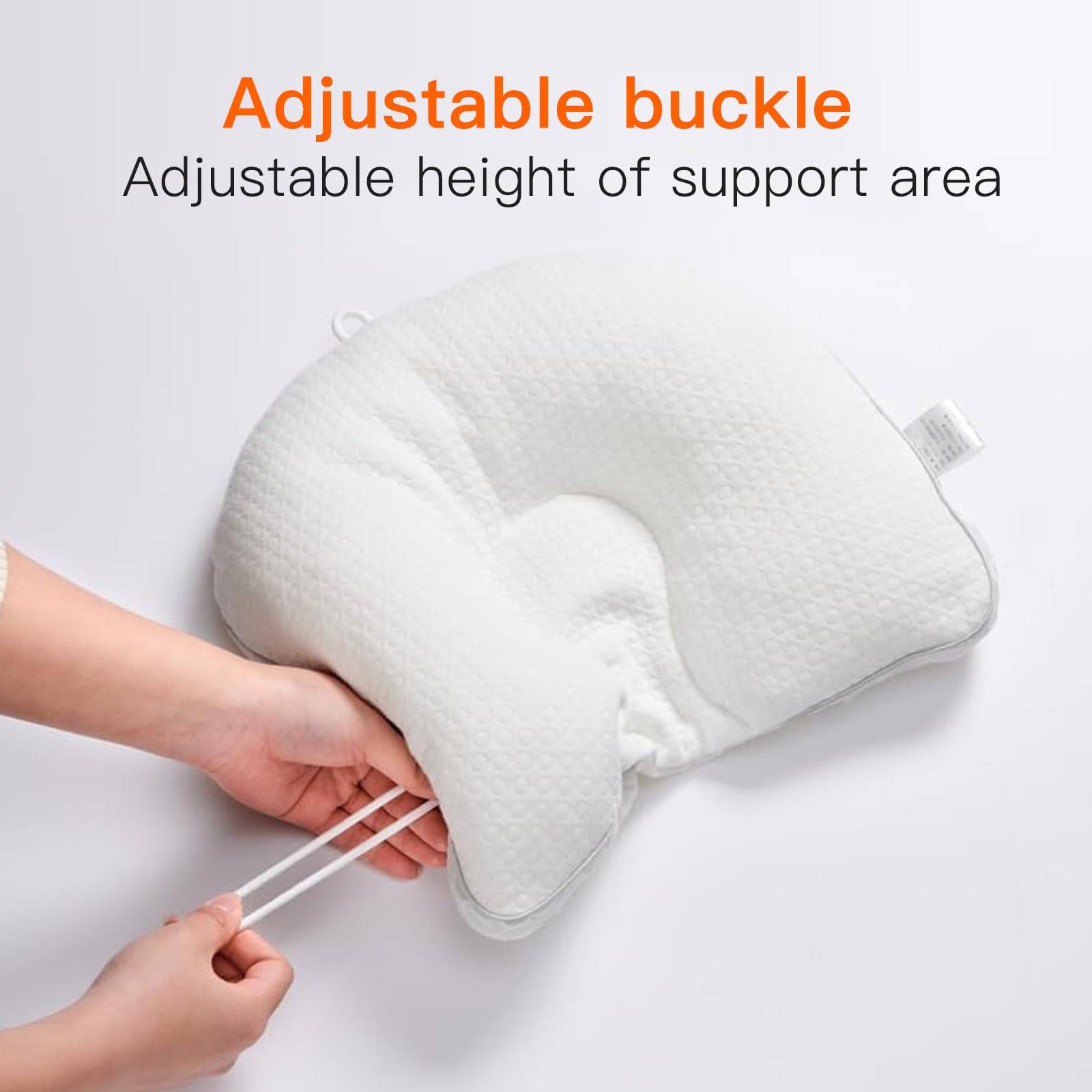 Baby Head Pillow Upgraded Flat Head Pillow, Baby Neck Support for Carseat Soft and Breathable Ergonomic Design, White