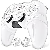 PlayVital Runes Edition Silicone Cover Skin for ps5 Controller with Thumb Grips & Touchpad Skin & D-pad Area Sticker, Anti-slip Controller Grip Cover Compatible with ps5 Charging Dock- White
