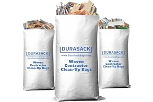 DURASACK Heavy Duty Contractor Bag, 40-Gallon Reusable White Woven Polypropylene Construction Demo Contractor Clean-Up Bag, Pack of 20