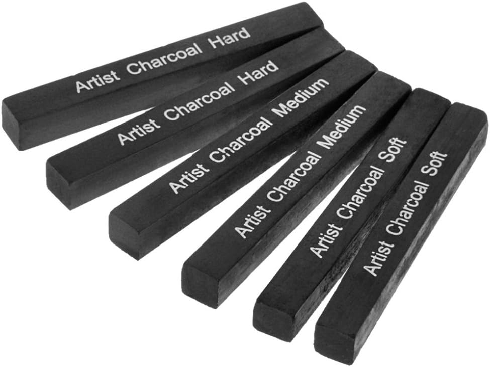 Looneng Square Compressed Charcoal Sticks Assorted, Soft, Medium, Hard, Pack of 6 : Office Products