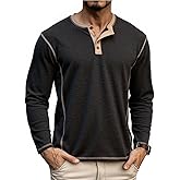 X-thud Mens Henley Long Sleeve Shirts Casual Button Up T-Shirt Lightweight Pullover Basic Tee