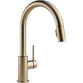Delta Trinsic Brushed Gold Kitchen Faucet with Pull Down Sprayer, Modern Single Hole Kitchen Sink Faucet, Single Handle, Cham