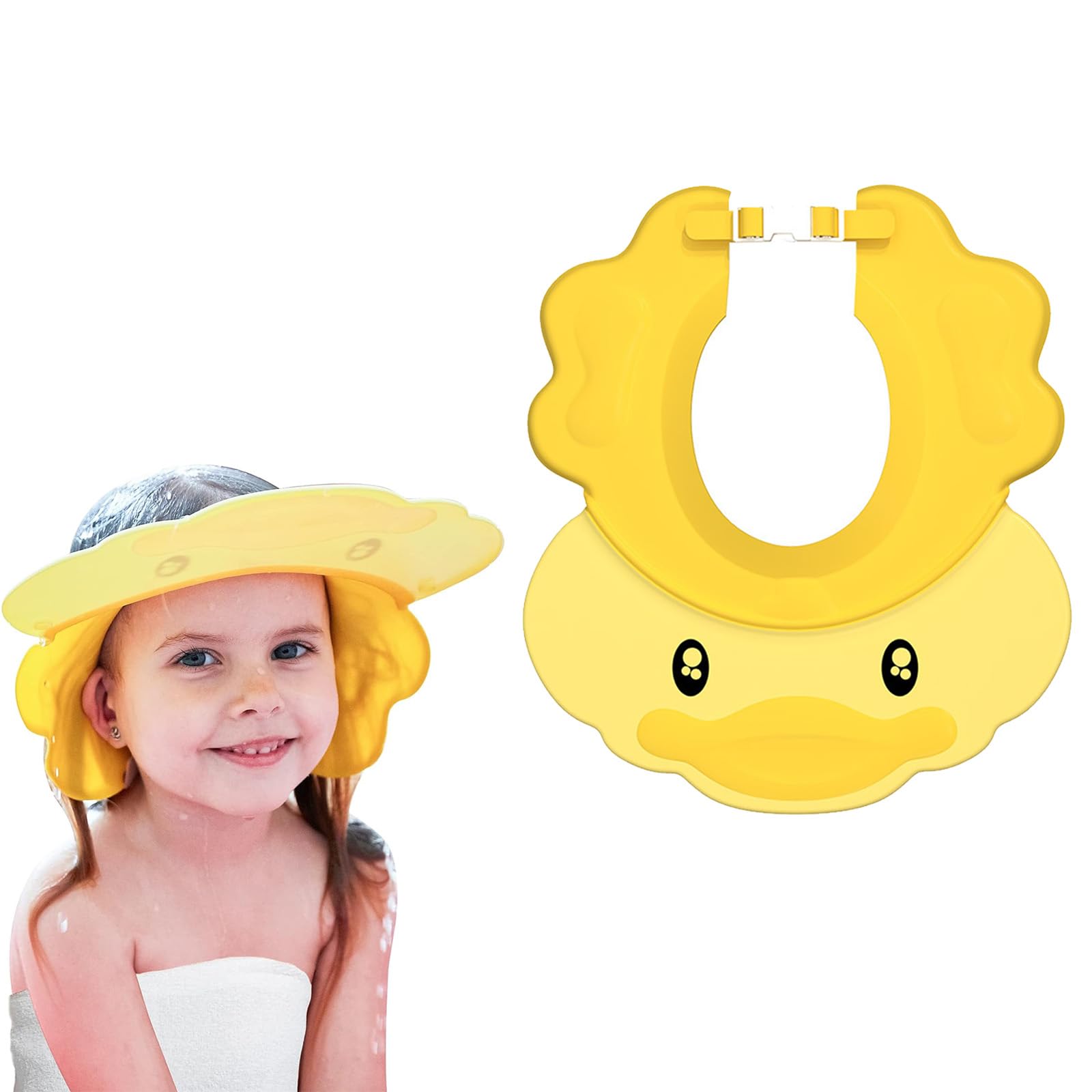 NUDFSY Shower Cap for Kids,Hair Washing Aids for Kids,Kids Hair Washing Shield,Adjustable Hair Washing Shield, Kid Shampoo Cap And Visor for Kids Eyes And Ears Protector（Duck Yellow）