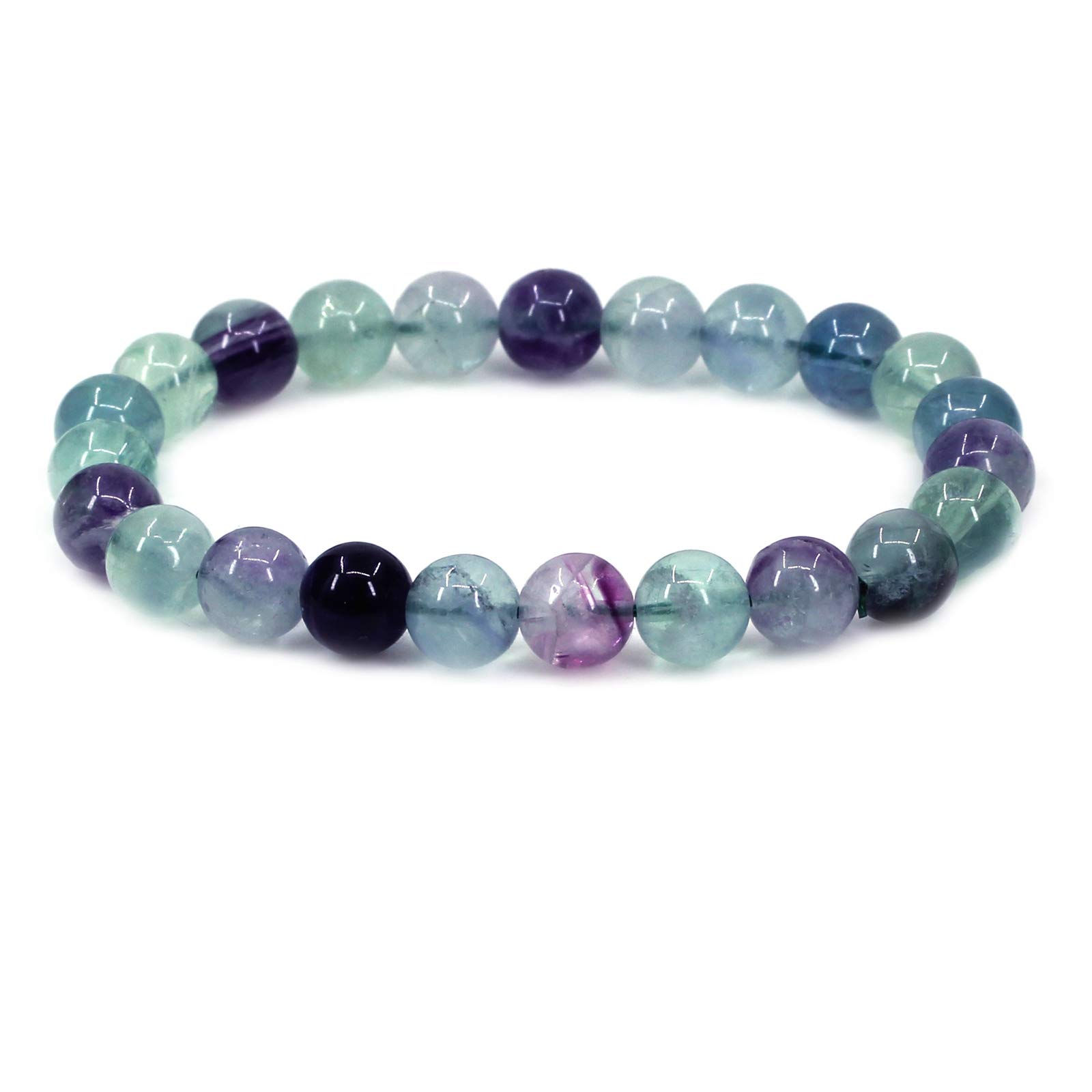 CHENYUE Natural Multicolor Fluorite Gemstone 8mm Round Beads Stretch Bracelet 7" Unisex