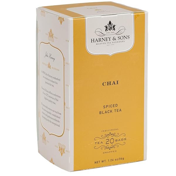 HARNEY & SONS CHAI TEA BAGS, 20 COUNT BOX, BLACK TEA WITH CARDAMOM AND SPICES