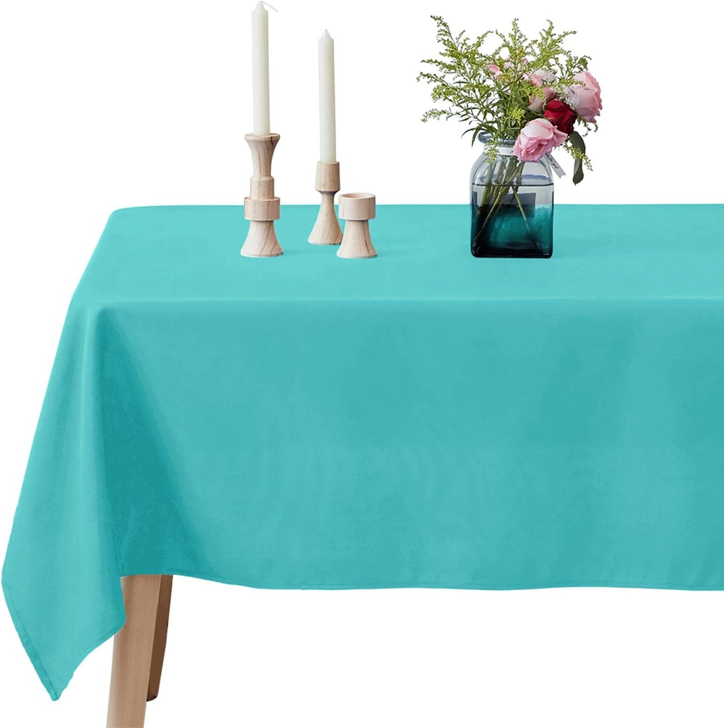 VEEYOO Rectangular Tablecloth 100% Polyester - 178 x 305 cm - Turquoise Soft Washable Oblong Table Cloth for 6 ft Table Solid Color Oval Table Cover for Wedding Party Restaurant Party Buffet Table