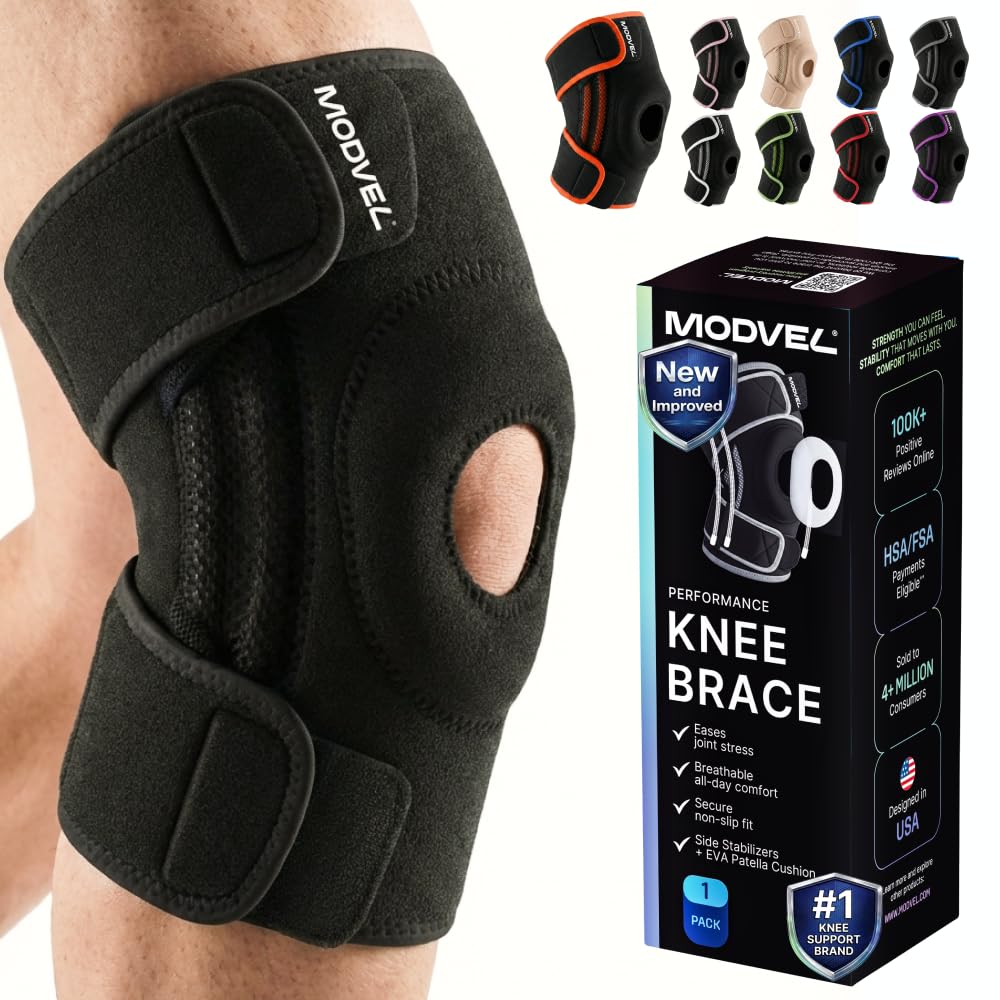 Modvel Knee Brace with Side Stabilizers & Patella Gel Pads for Pain Relief and Joint Support Breathable, Non-Slip Compression Sleeve for Men & Women, Arthritis, Meniscus, ACL Recovery Image