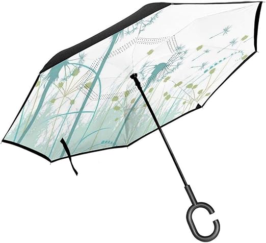 Amazon ディスコ愛で踊るカップルのシルエットイラスト 車の使用のためのcの形のハンドルが付いている二重層の逆にされた傘 車の雨屋外旅行傘 のための防風および防水逆の折りたたみの軽量の傘 八月長安 折りたたみ傘 通販