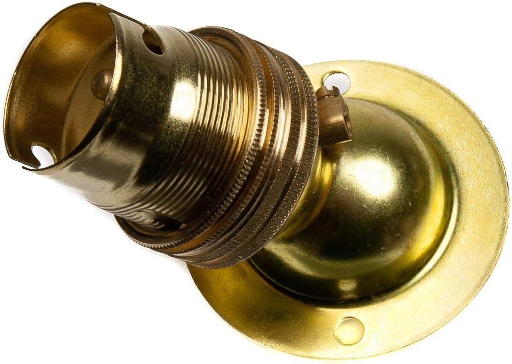 Angled Batten Lamp Holder Brass with Earth and Shade Ring Cap