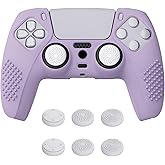 eXtremeRate PlayVital Mauve Purple 3D Studded Edition Anti-Slip Silicone Cover Skin for ps5 Controller, Soft Rubber Case for ps5 Wireless Controller with 6 White Thumb Grip Caps