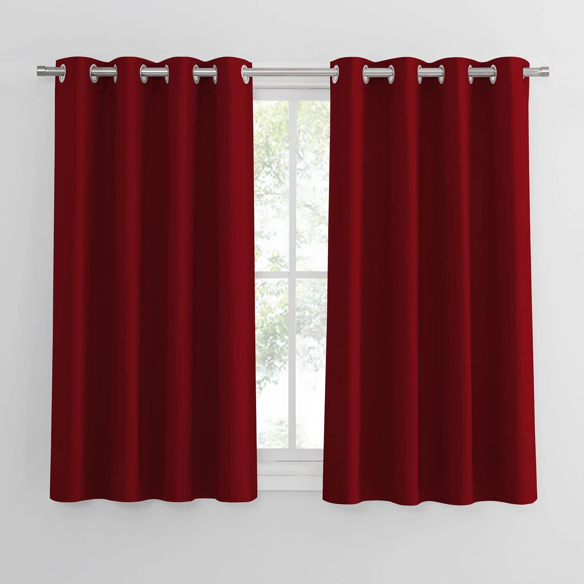 PONY DANCE Blackout Thermal Curtains 45 Inch Drop - Energy Saving Red Curtains Eyelet for Bedroom Noise Reduce Privacy Protection Window Drapes for Living Room Kitchen, 2 Panels, 46 Inch Wide