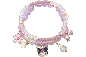 CICOD Kawaii Bracelets Kuromi Cinnamoroll Crystal Beads Bracelet Set Cute Cartoon Elastic Beaded Pearl Bracelets Jewelry for Women Bff Friendship Christmas Stocking Stuffers for Women(PA)