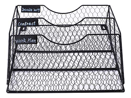 PAG Wall File Holder Hanging Mail Organizer Metal Chicken Wire Wall Mount Magazine Rack, 3-Tier, Black - Thumbnail 7