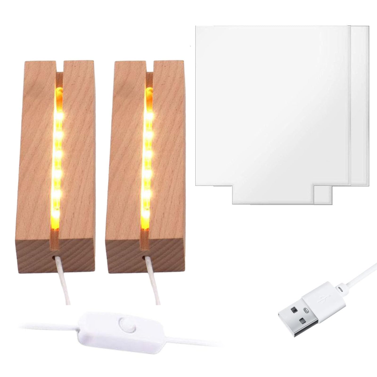 Photo 1 of 2Pcs 6" Wood LED Light Base with Blank Acrylic Sheet Clear Cast Plexiglass for LED Light Base Signs DIY Display Projects Craft-Warm Light