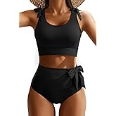 High Waisted Two Piece Bikini - Women Tummy Control Swimsuits Bathing Suit Modest Swimwear 2025