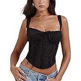 YADMISU Women's Lace Up Cami Corset Tops Cold Shoulder Zip Side Ties Back Sexy Going Out Bodyshaper Bustier Top