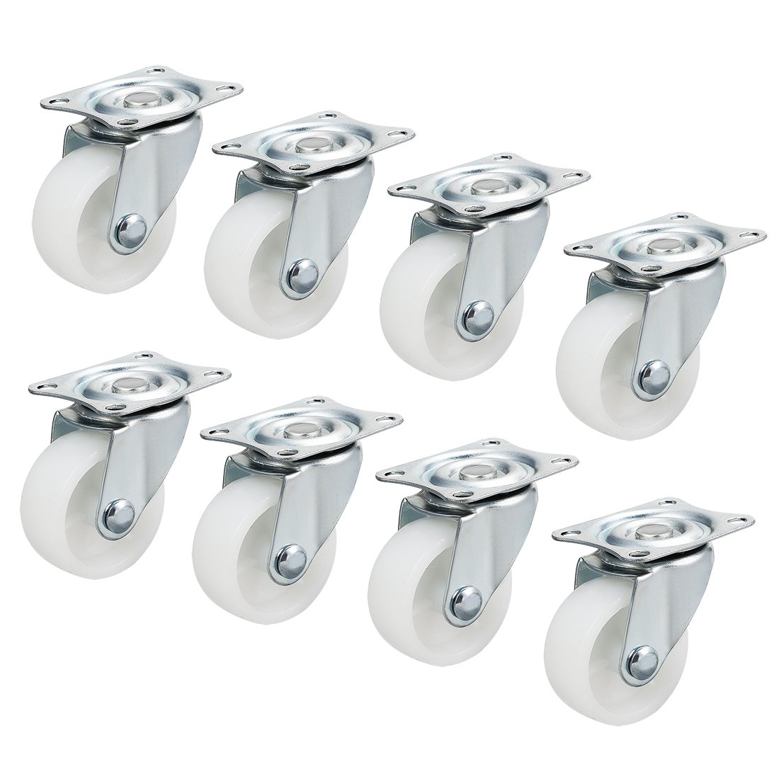 sourcing map Swivel Caster Wheels 1.5" Polypropylene with 360 Degree Top Plate 44LBS Capacity for Furniture Carts Workbench, White, Pack of 8