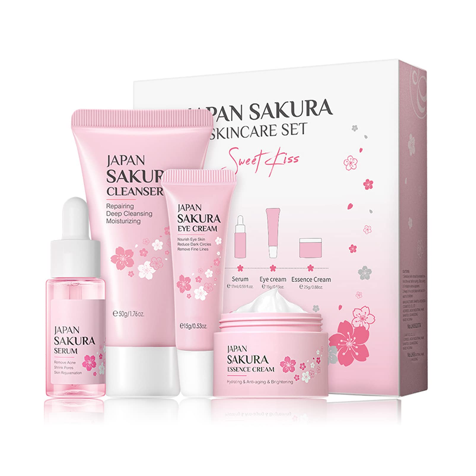 INBOLM Skincare Set Skin Care for Teenage Girls,4 PCS Skin Care Sets & Kits,Glowing Beauty Skincare Kit, Teenage Skincare Set Products to Cleanse Natural Sakura Blossom Skincare