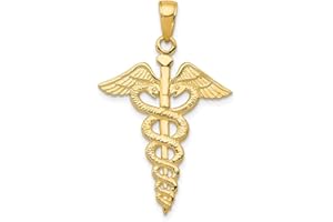 SONIA JEWELS Solid 14k Yellow Gold RN Registered Nurse Caduceus Symbol Pendant Charm - 32mm x 21mm