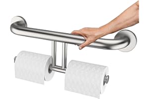 Brushed Nickel Handicap Grab Bar w/Toilet Paper Roll Holder, Zepolu 2-in-1 Safety Assist Bar Balanced Support Handle 17 Inch, Stainless Steel Wall Mounted Bathroom Toilet Grab Bar for Senior Elderly