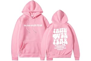 BLUBUKLKUN Faith Over Fear Sweatshirt Hoodie Unisex Letter Printed Y2K Christian Sweatshirt Long Sleeve Casua Pockets