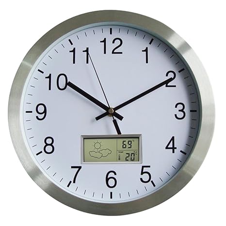 Poxl Funk Wanduhr, Geräuschlos Wanduhr Modern Wanduhr mit Lautlos Sweep-Uhrwerk with Temperature Humidity Function für Wohnkü