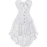 Jutrisujo Corset Dress Top Skirt Set Plus Size Bustier Outfit Lingerie Lace up Gothic Medieval Women Bride Wedding