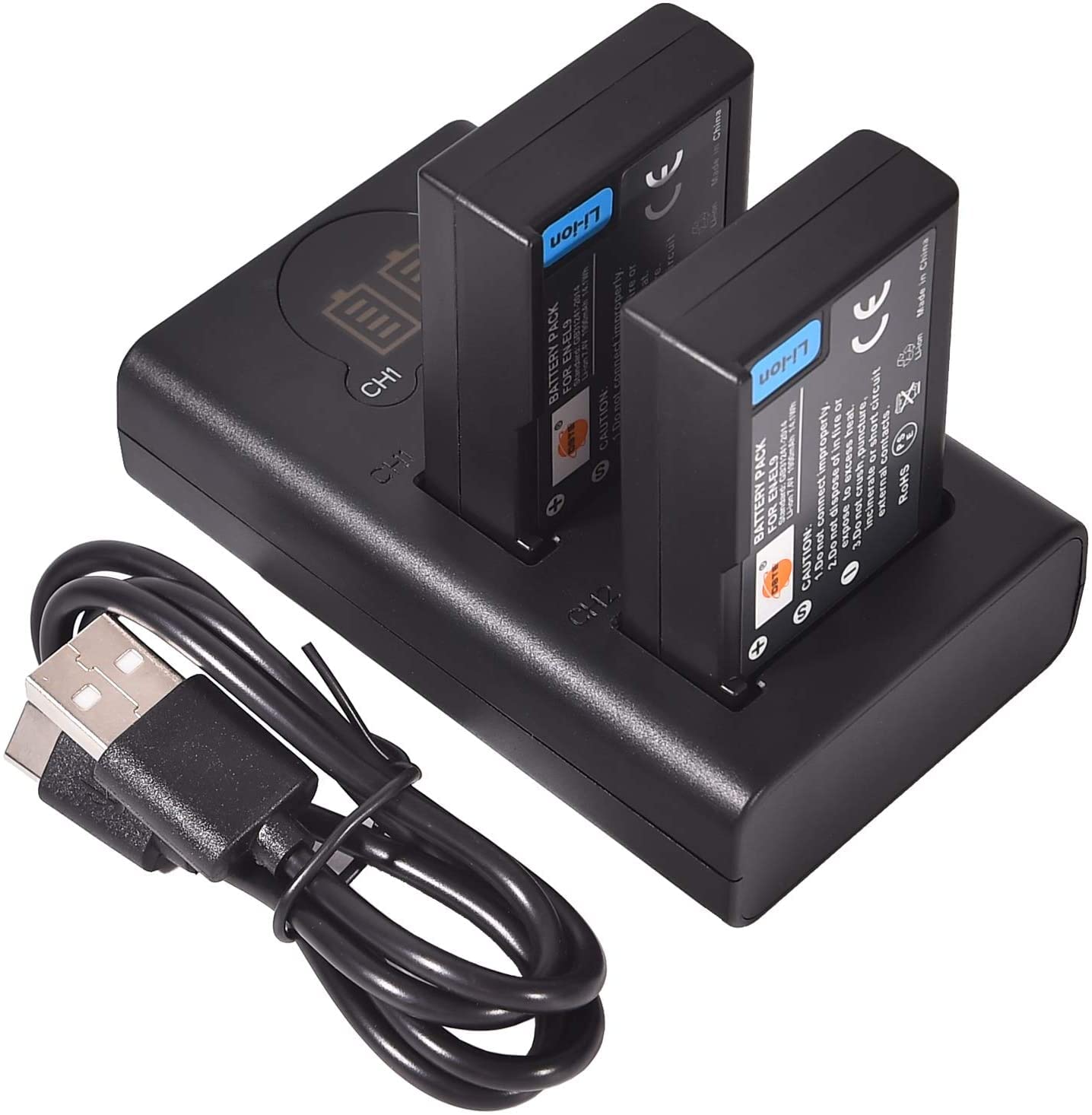 DSTE 2x EN-EL9 Replacement Battery + Dual USB Charger with LCD Display Compatible with Nikon ENEL9 EN-EL9A and Nikon D40 D40x D60 D3000 D5000 Digital Camera