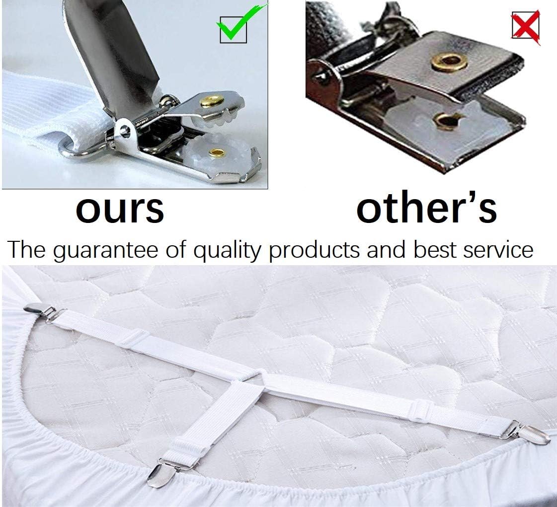 Yamor Bed Sheet Holder Straps,Triangle Sheet Fasteners,Adjustable Elastic Suspenders Gripper Holder Straps Clip for Fitted Bed Sheets, Mattress Covers,Sofa Cushion& More (4 Pack-White): Home & Kitchen