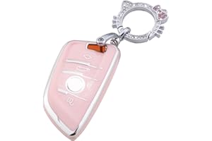 Pangpai Pink Key Fob Cover for BMW, Soft TPU Key Case Protection with Bling Keychain Fit for BMW X1 X2 X3 X5 X6 X7 and Series 1 2 3 4 5 6 7 8