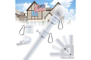 LAKEROD 3x5 Flag Pole Kit - 5ft Tangle Free Flag Pole Holder for Outside House,Heavy Duty Flagpole High Wind Resistant,Metal Flagpoles Residential for Outdoor,Porch,Garage -White